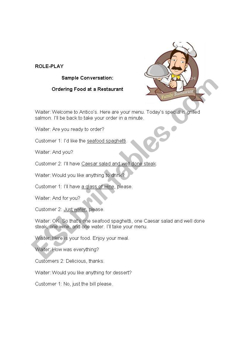 Role-play in a restaurant worksheet