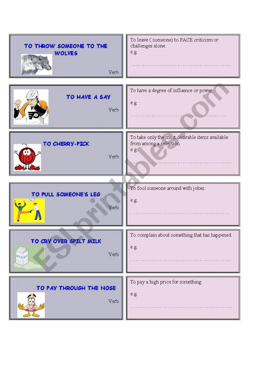 IDIOMS FLashcards worksheet