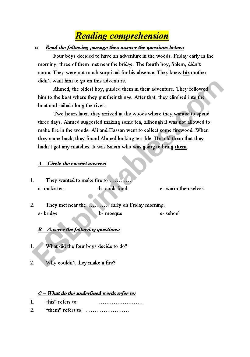 simple reading passages worksheet