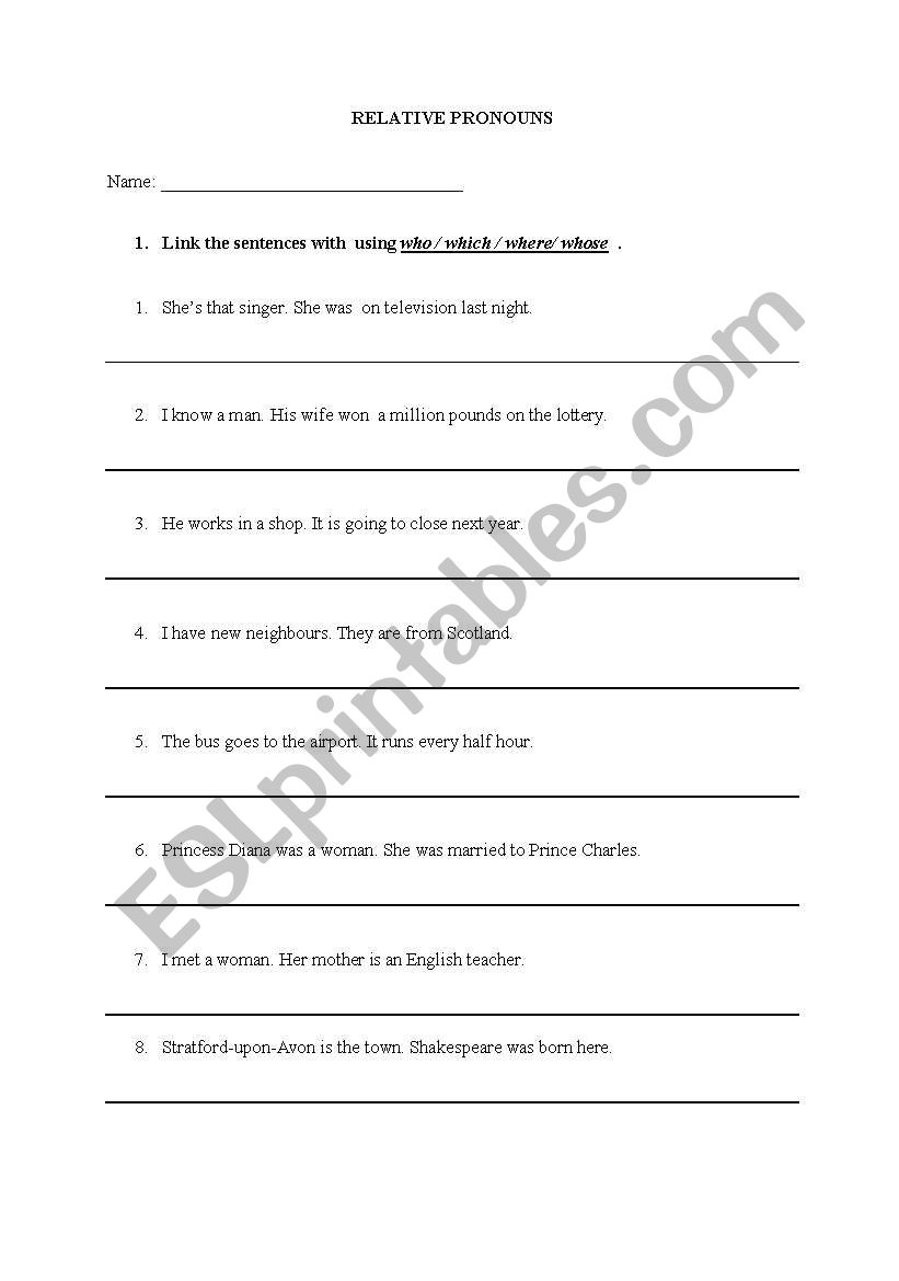 relative pronouns worksheet