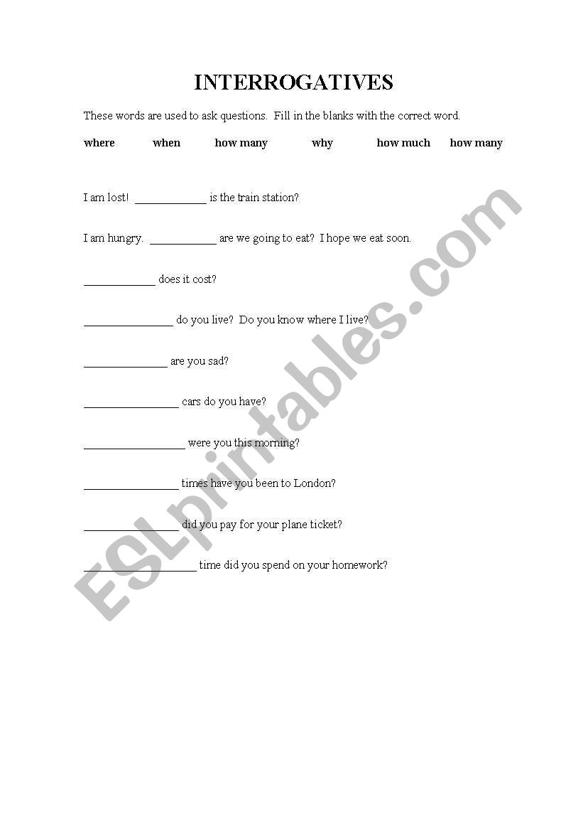 Interrogatives worksheet