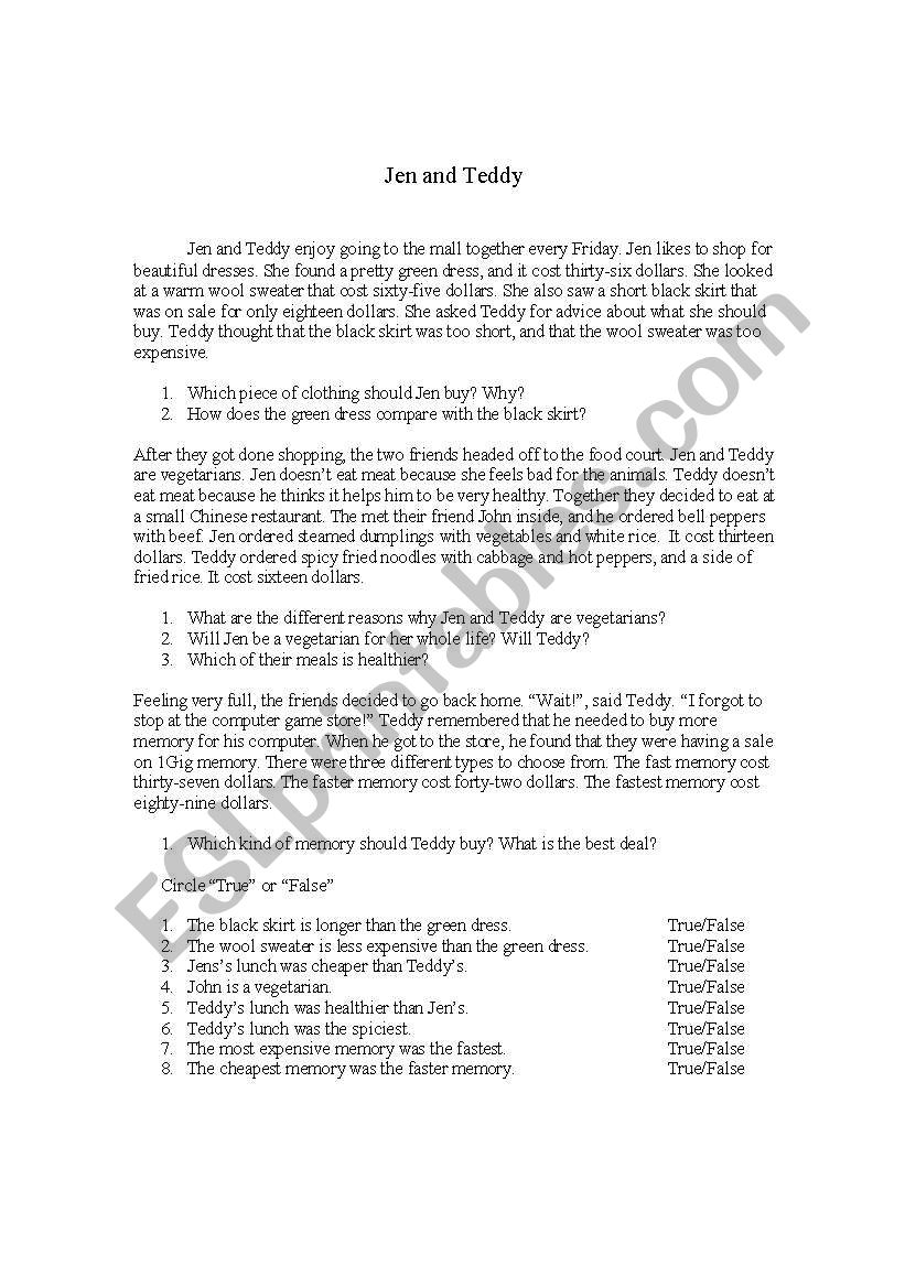 Comparative Reading worksheet