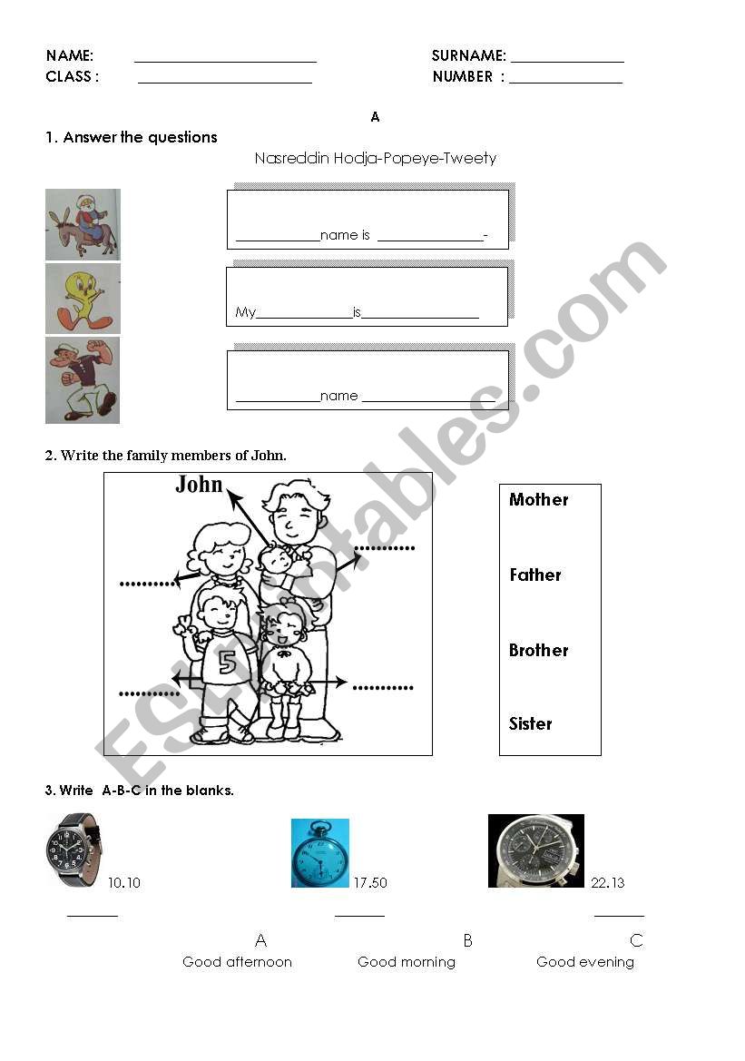 an exam for elemantry classes worksheet
