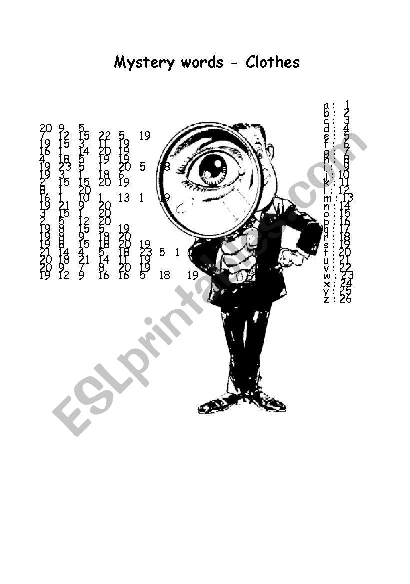 Clothes - Mystery words worksheet