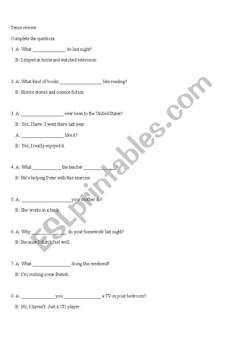 tenses worksheet