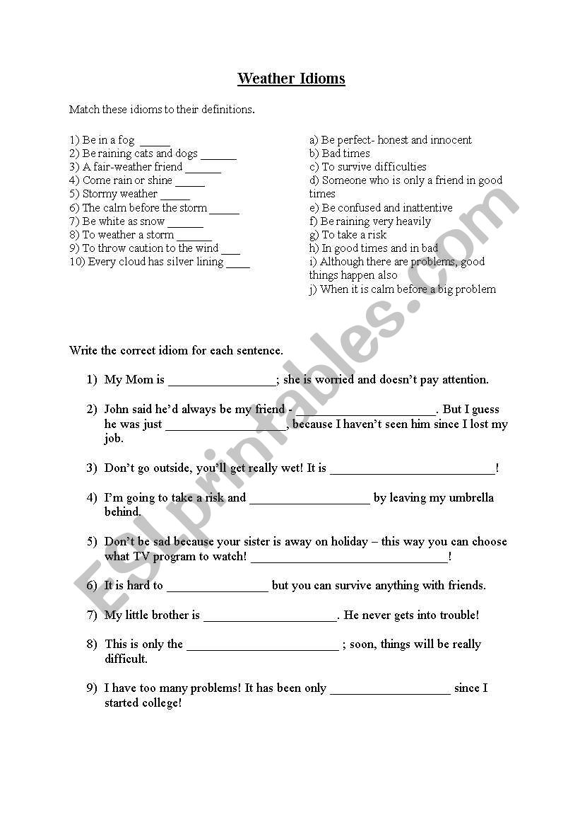 Weather Idioms worksheet