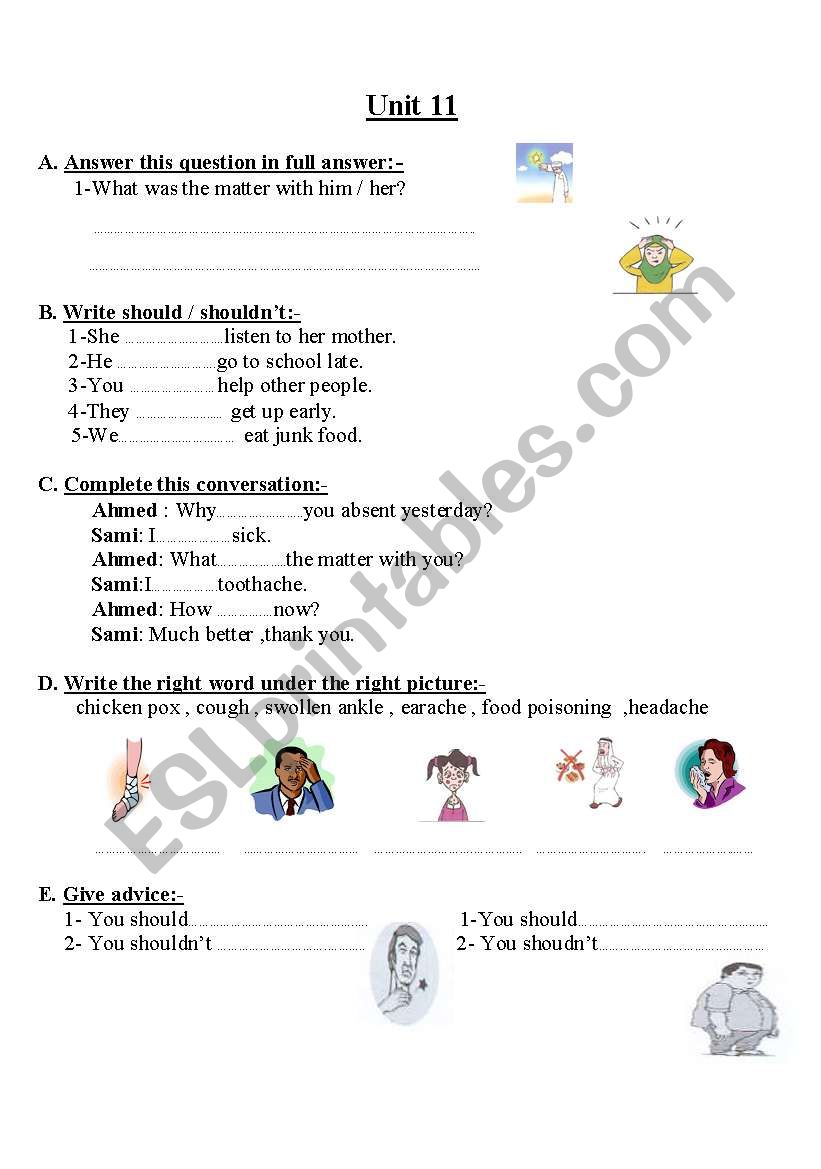 health problem worksheet