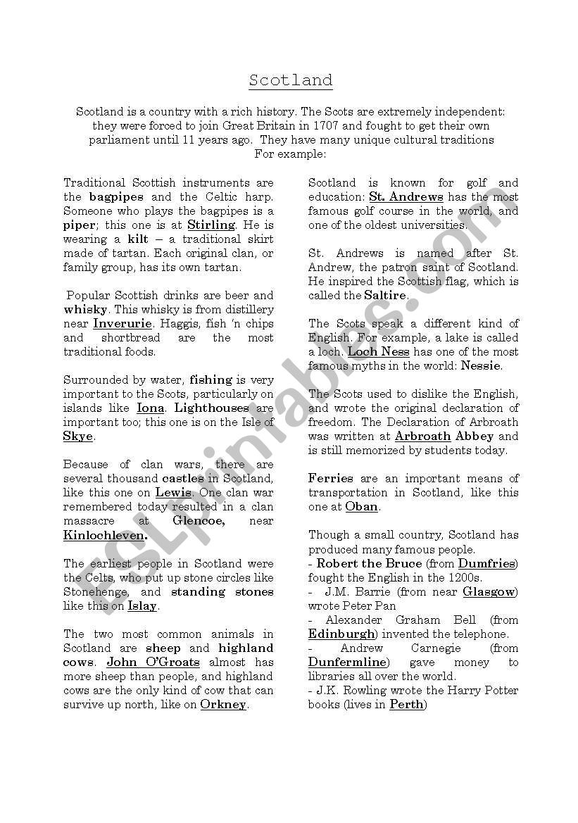 Scotland (Part 1/3) worksheet