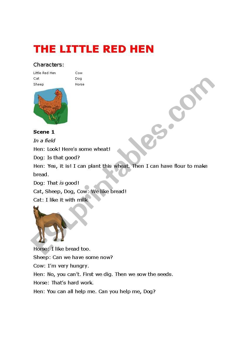The Little Red Hen playscript worksheet
