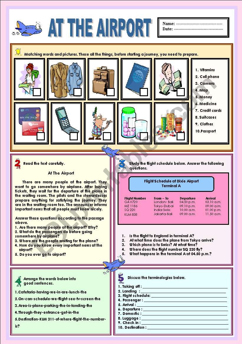 At the airport worksheet