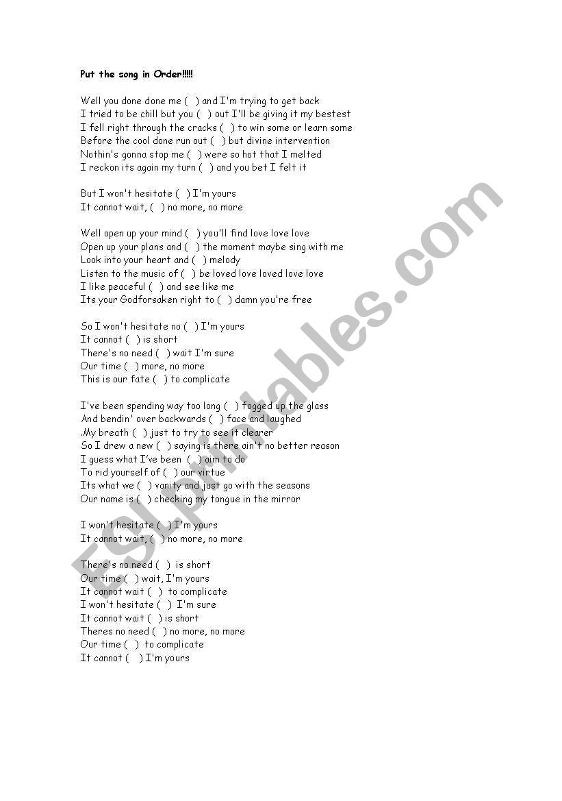 Jason Mraz Song Activity worksheet