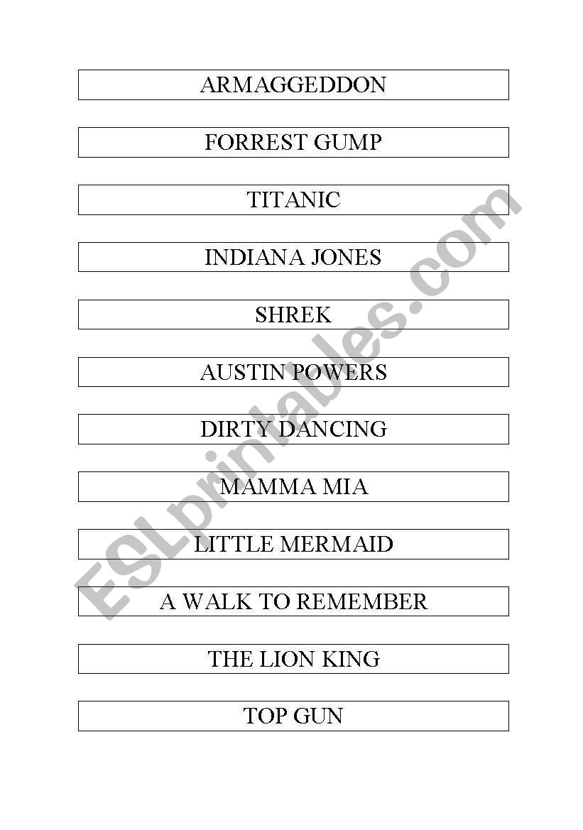 Names of Movies worksheet