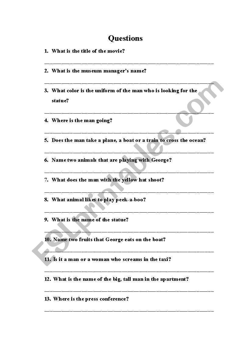 Question on Curious George worksheet