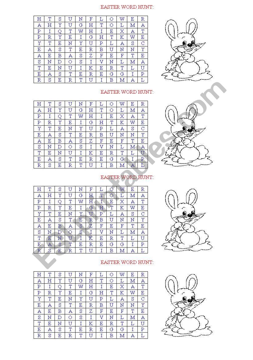 Easter word hunt worksheet