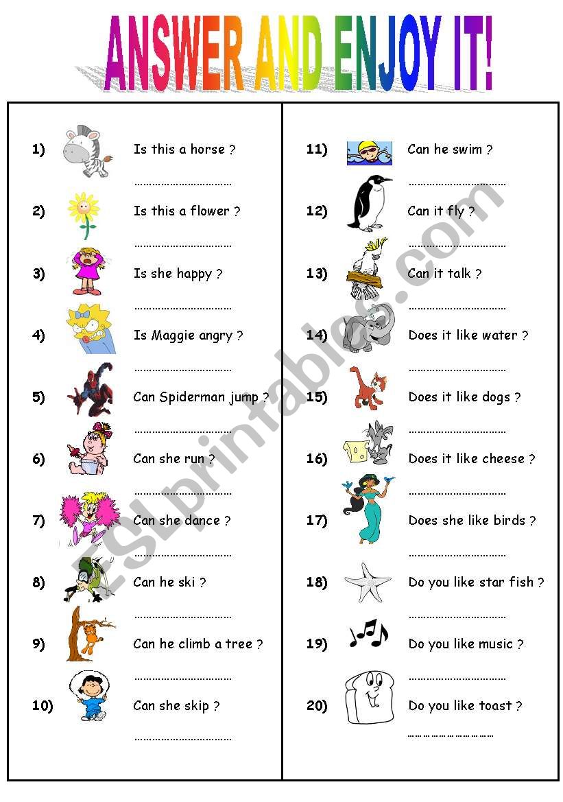 Enjoy the Questions worksheet