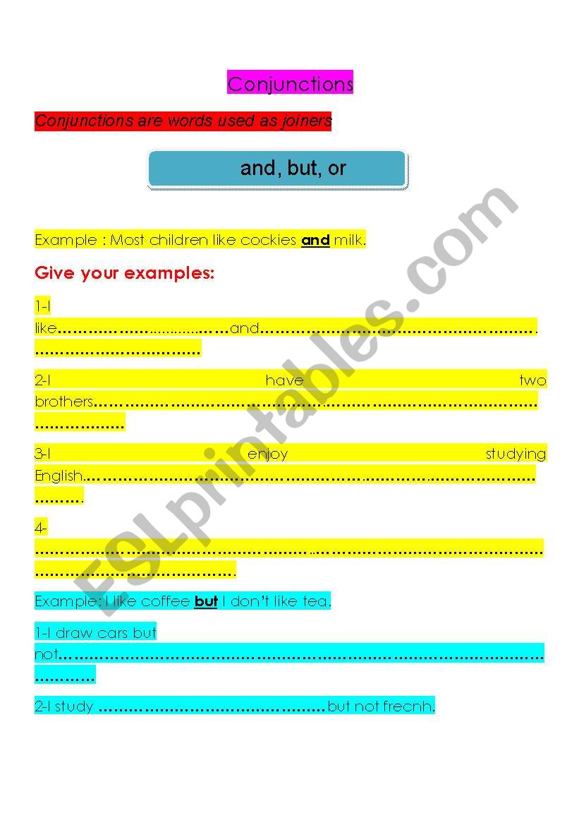 conjunctions  worksheet