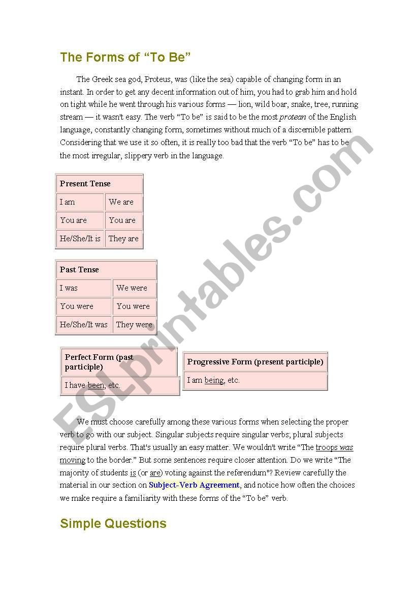 How to use the verb to be worksheet