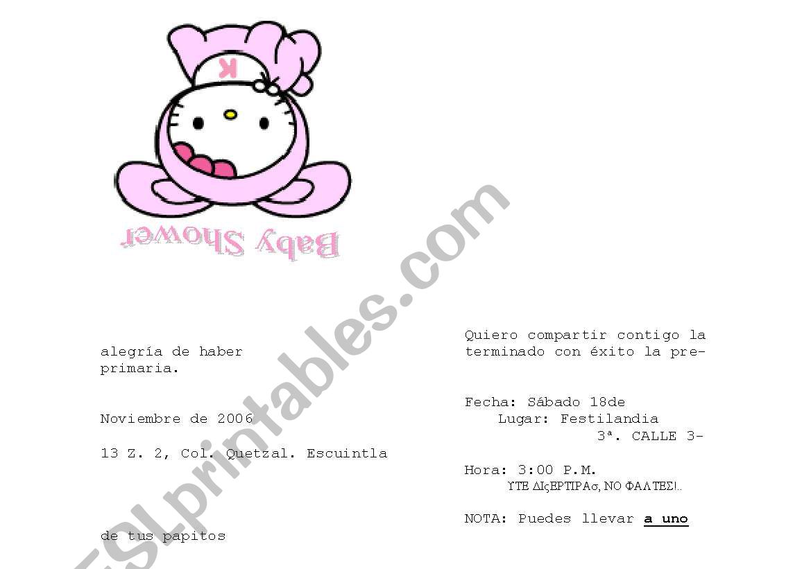 tarjeta para baby shower worksheet