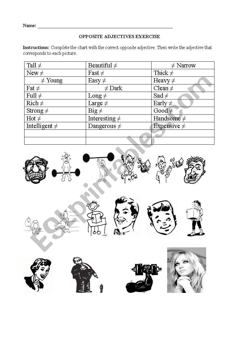 Opposite Adectives exercise worksheet