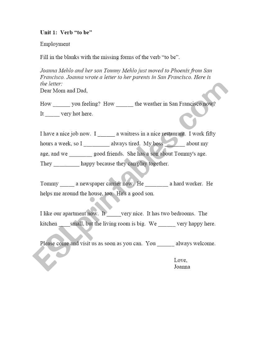 VERB TO BE worksheet