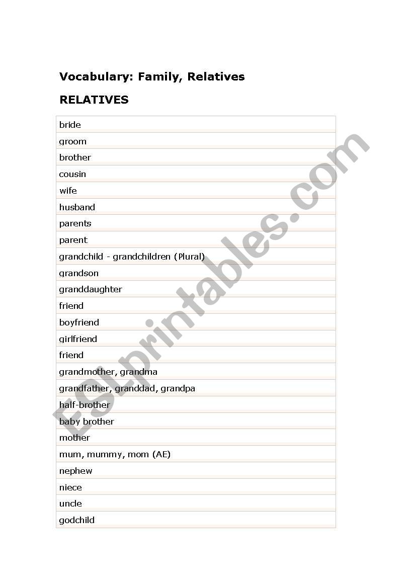 family worksheet
