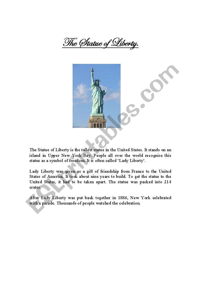 The Statue of Liberty worksheet