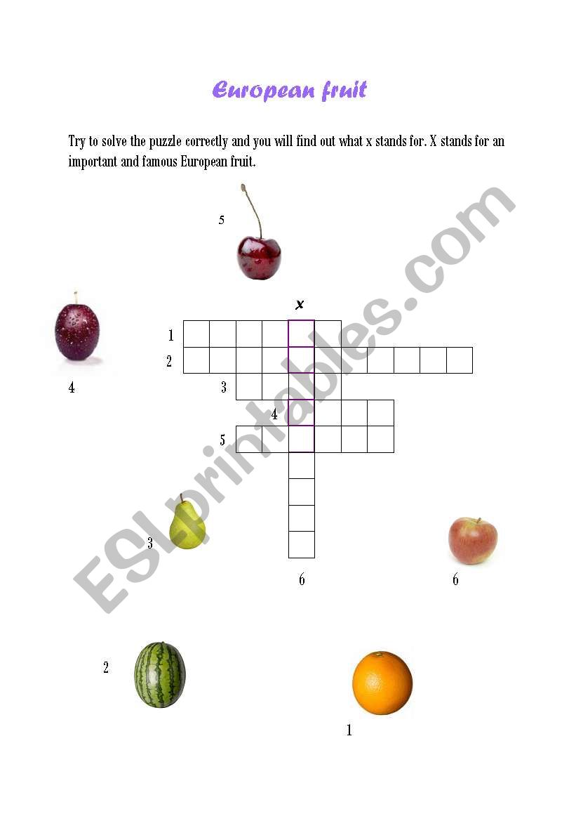 European Fruit worksheet
