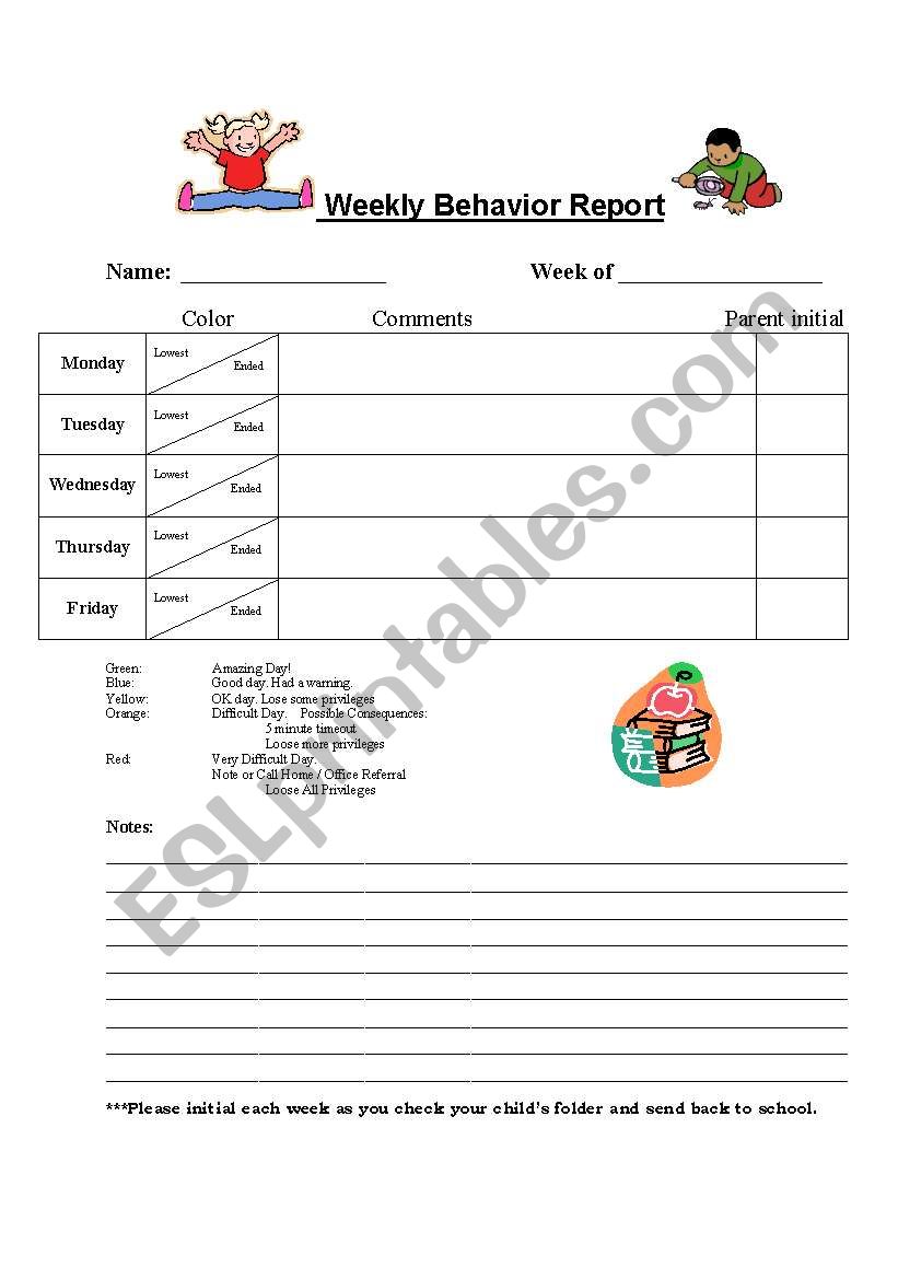 Weekly Behavior Report worksheet