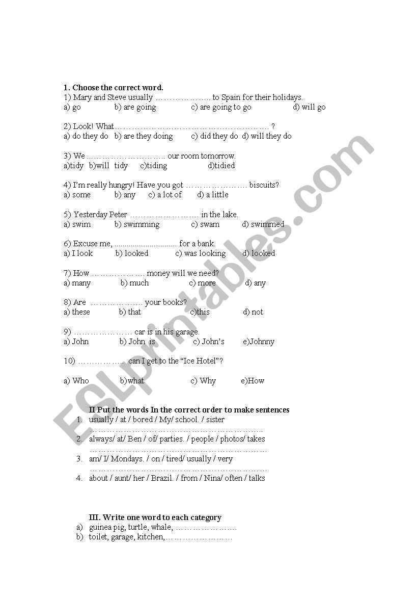 Mixed exercises worksheet