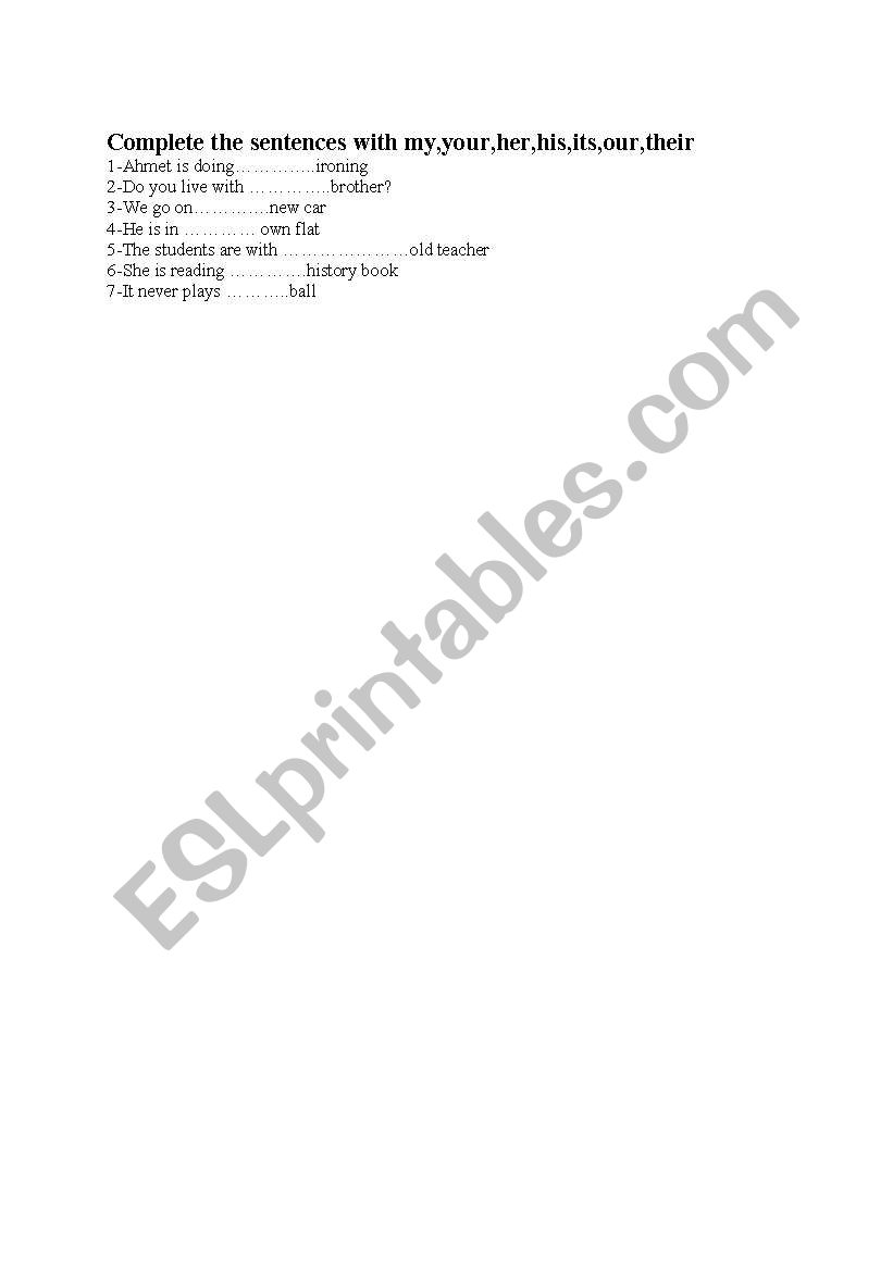 possesive adjectives worksheet