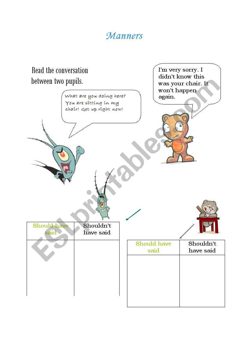 Manners worksheet