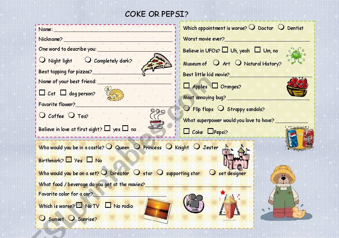 Coke or Pepsi? 2/2 worksheet