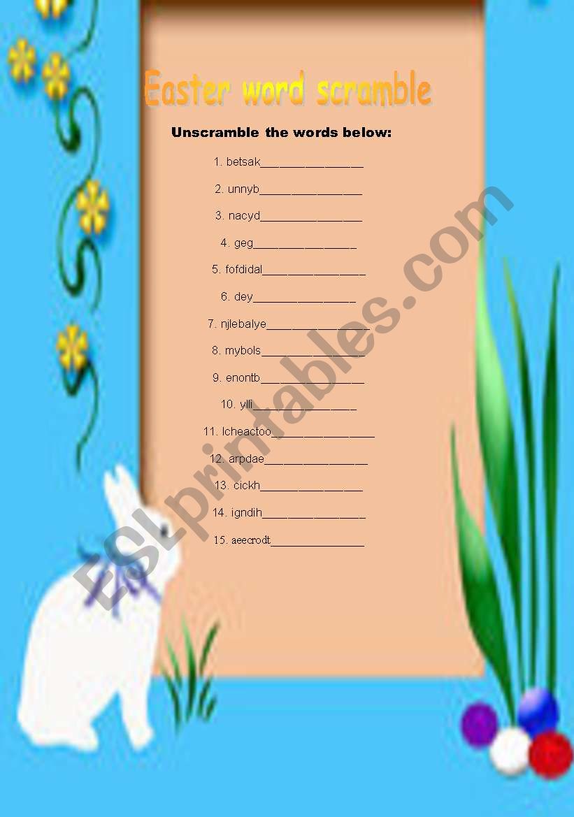 Easter word scramble worksheet