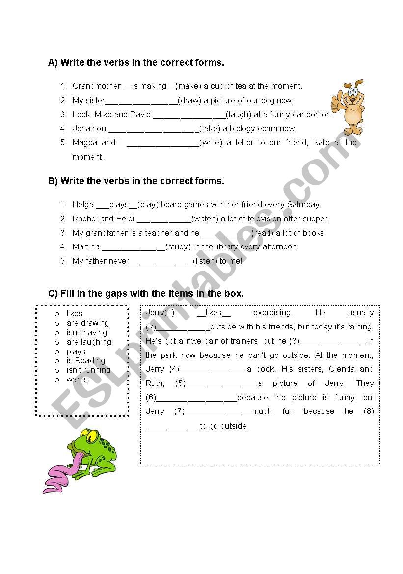 simple present and continous worksheet