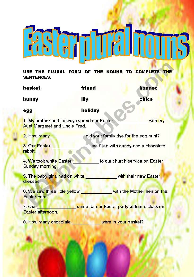 Plural nouns Easter worksheet