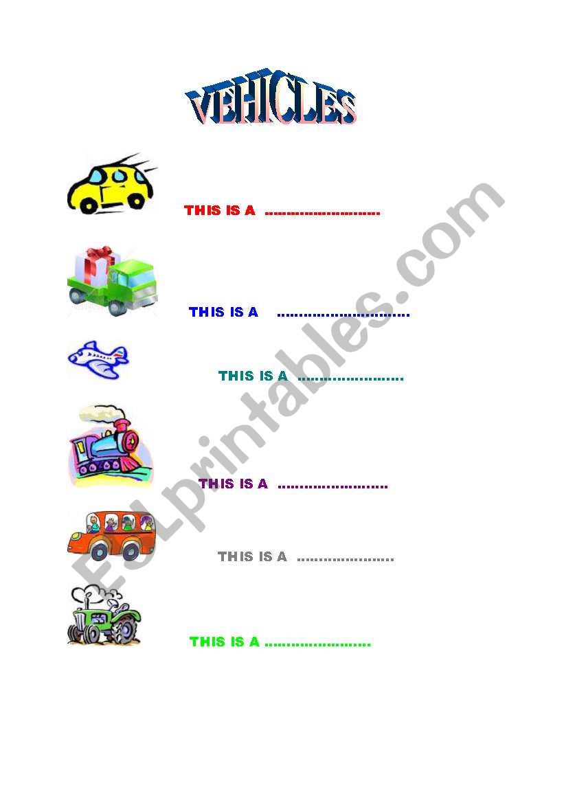 vehicles worksheet