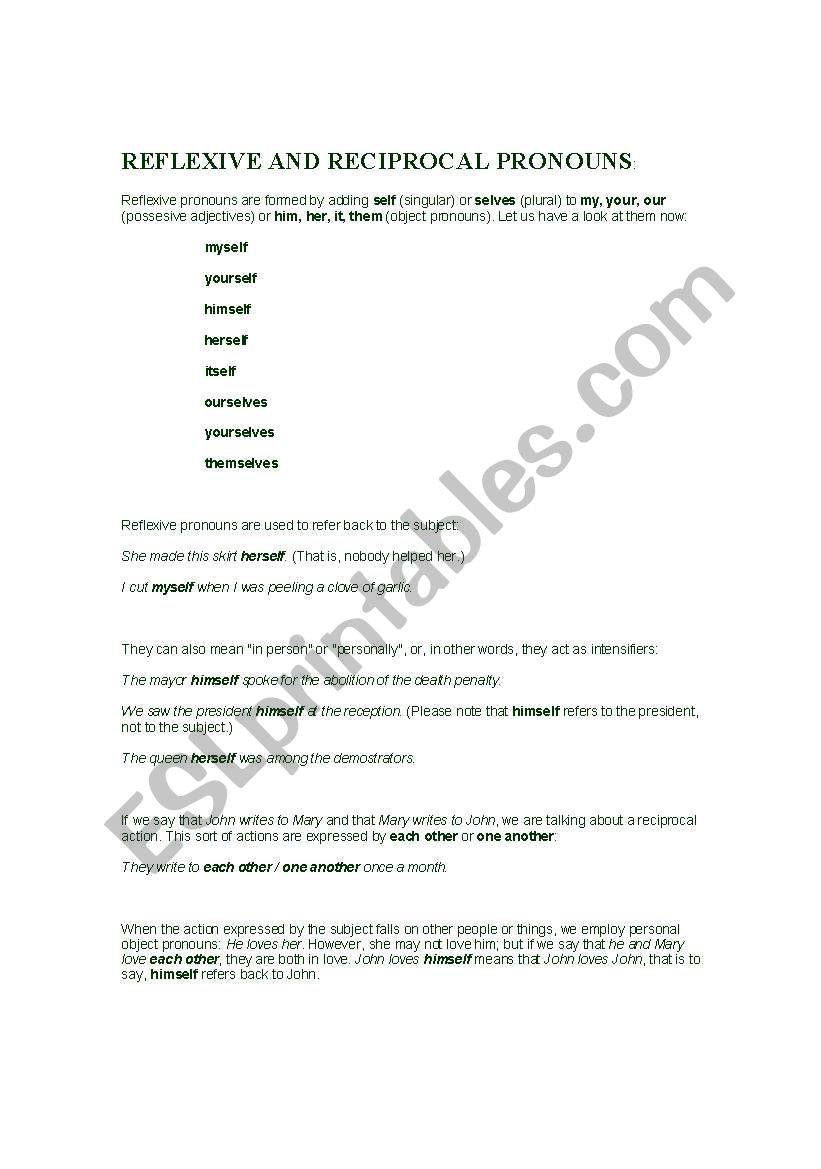 Reflexive and Reciprocal Pronouns