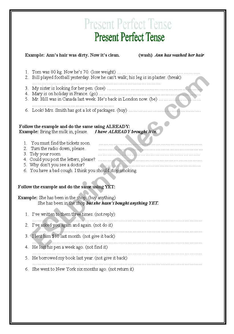 English worksheets: PRESENT PERFECT TENCE