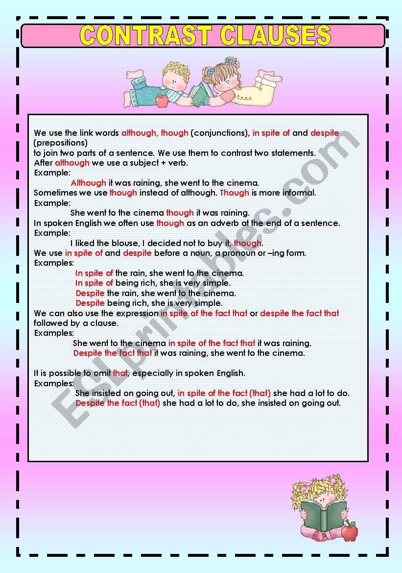 CONTRAST CLAUSES worksheet