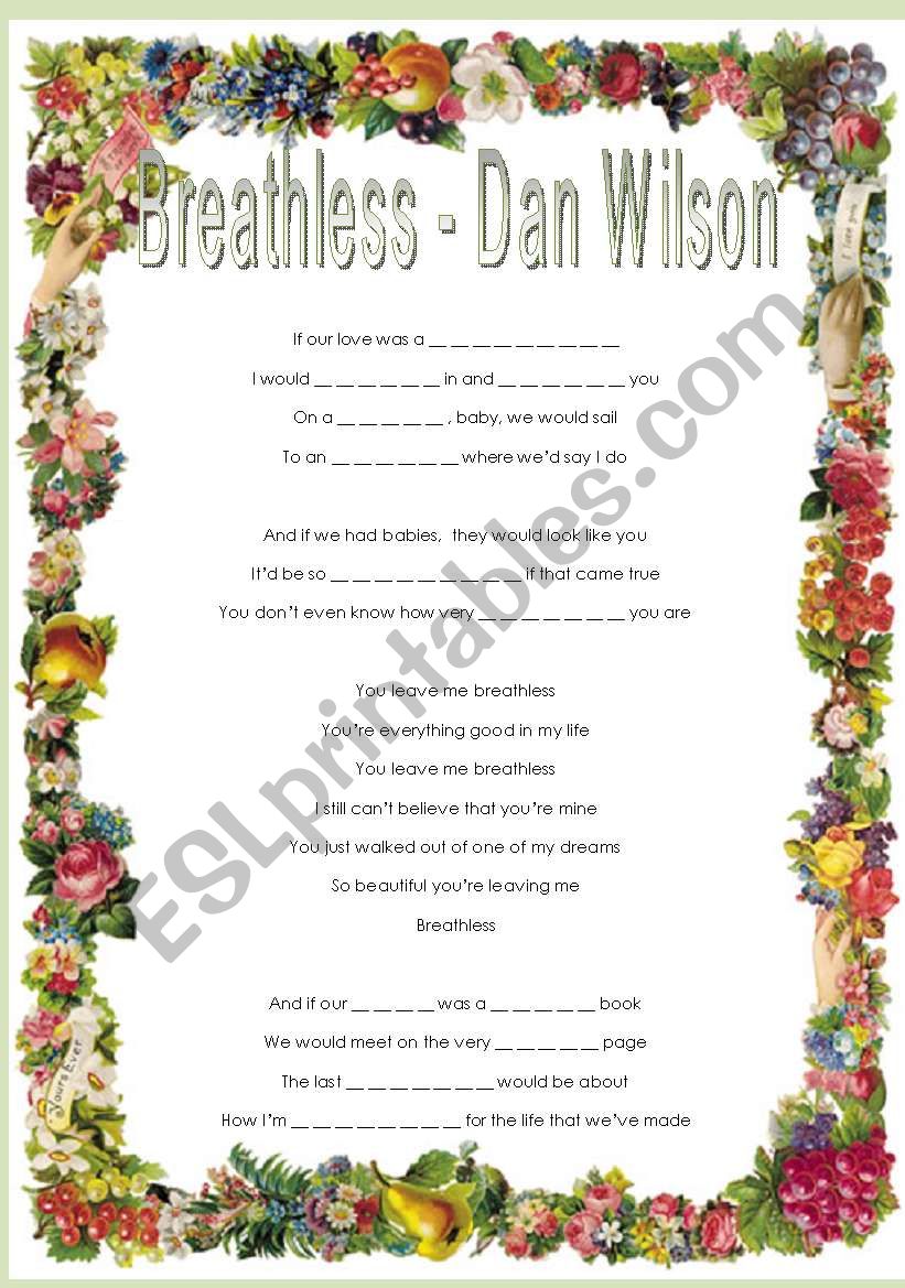 Breathless by Dan Wilson worksheet