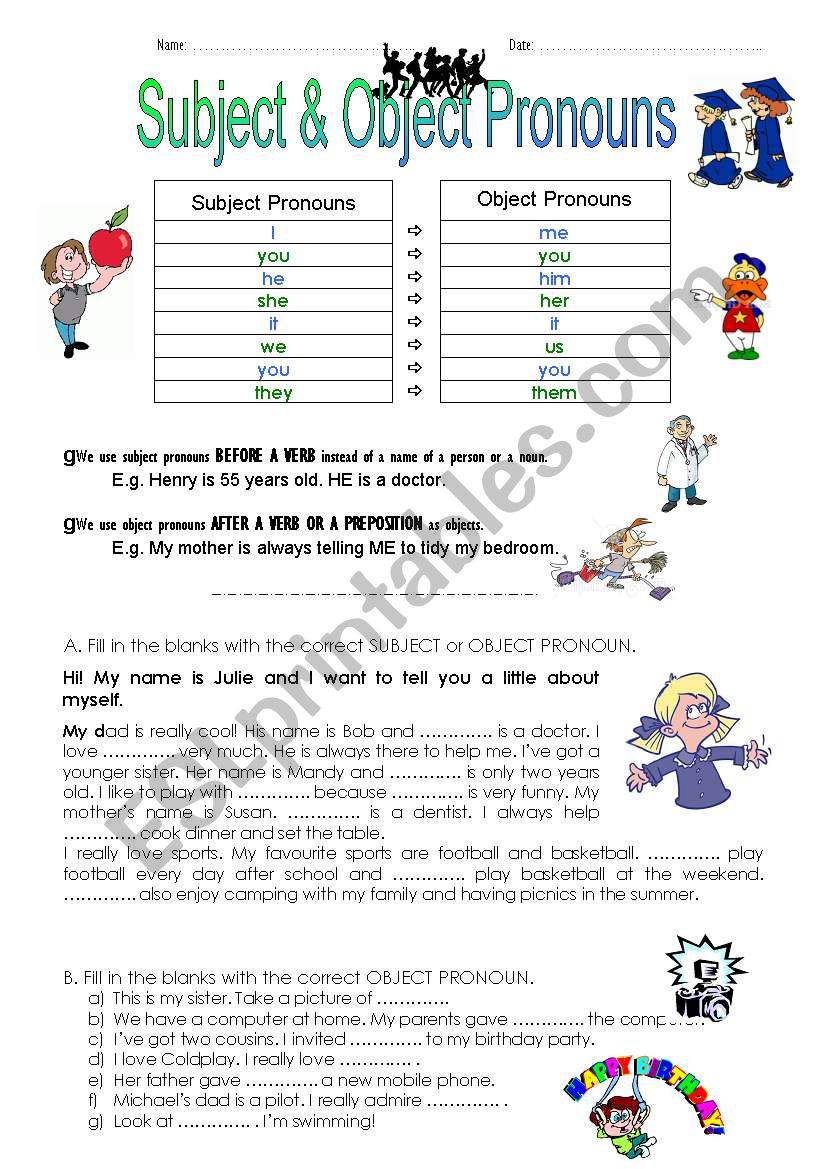 Suject and Object Pronouns worksheet