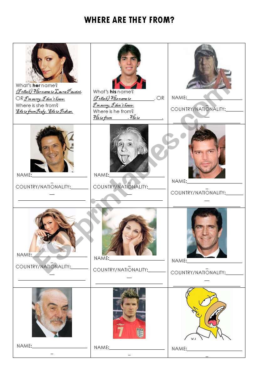 WHERE ARE THEY FROM? 2 worksheet