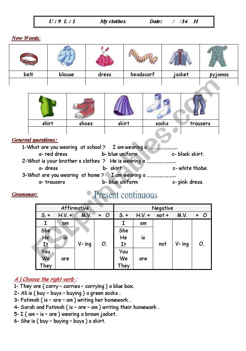 clothes worksheet