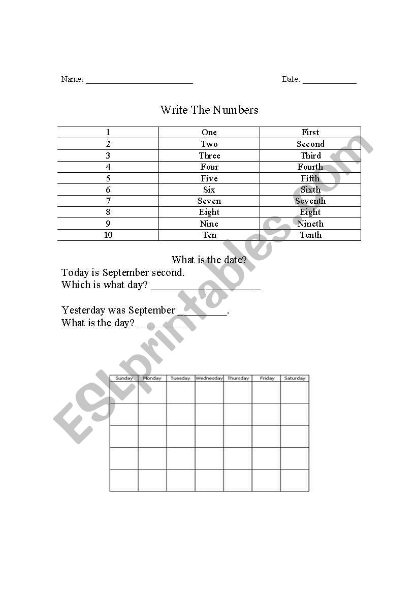 Numbers and Months worksheet