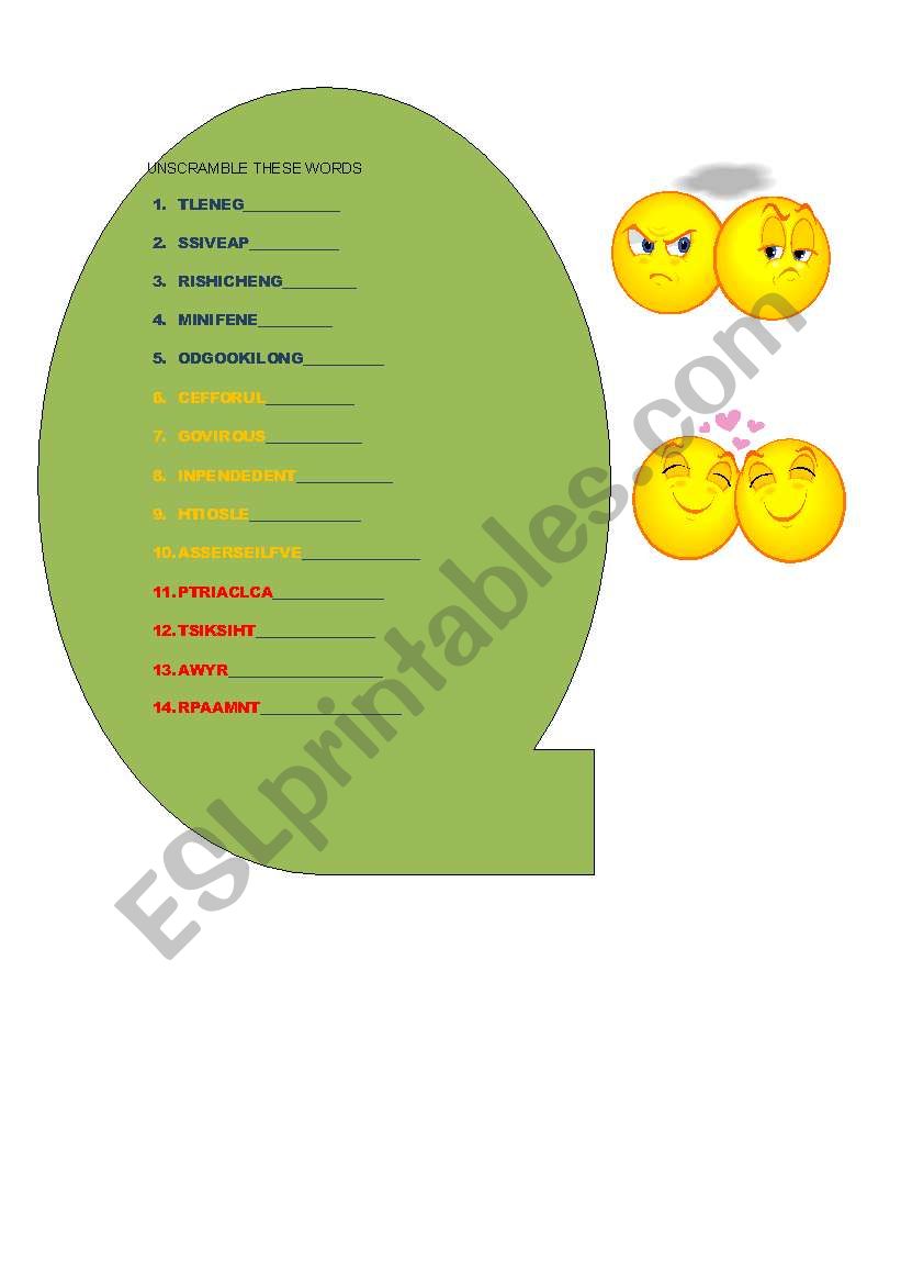 POSITIVE AND NEGATIVE ADJECTIVES TO DESCRIBE MALE AND FEMALE PESONALITIES