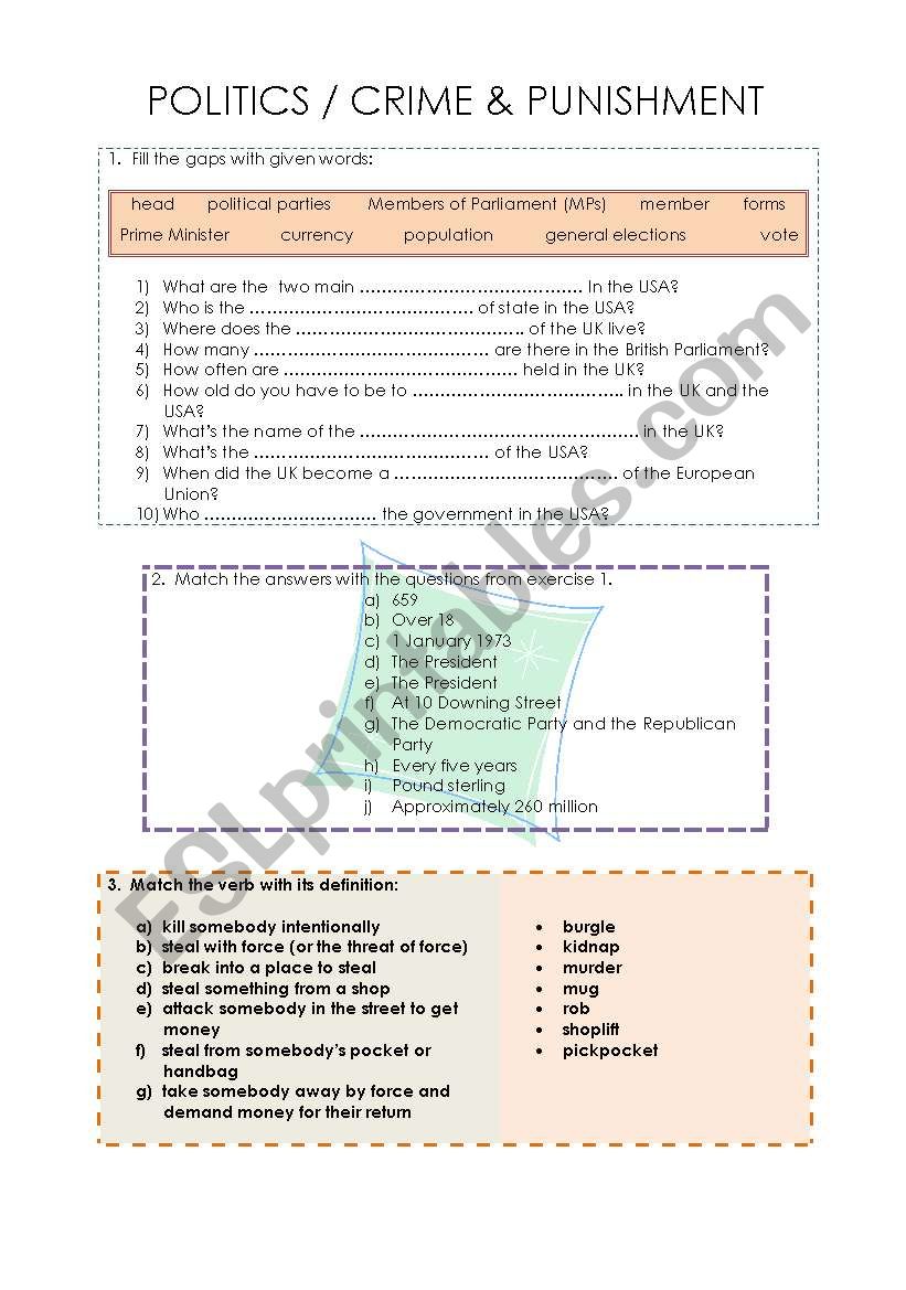 Politics / Crime & Punishment worksheet