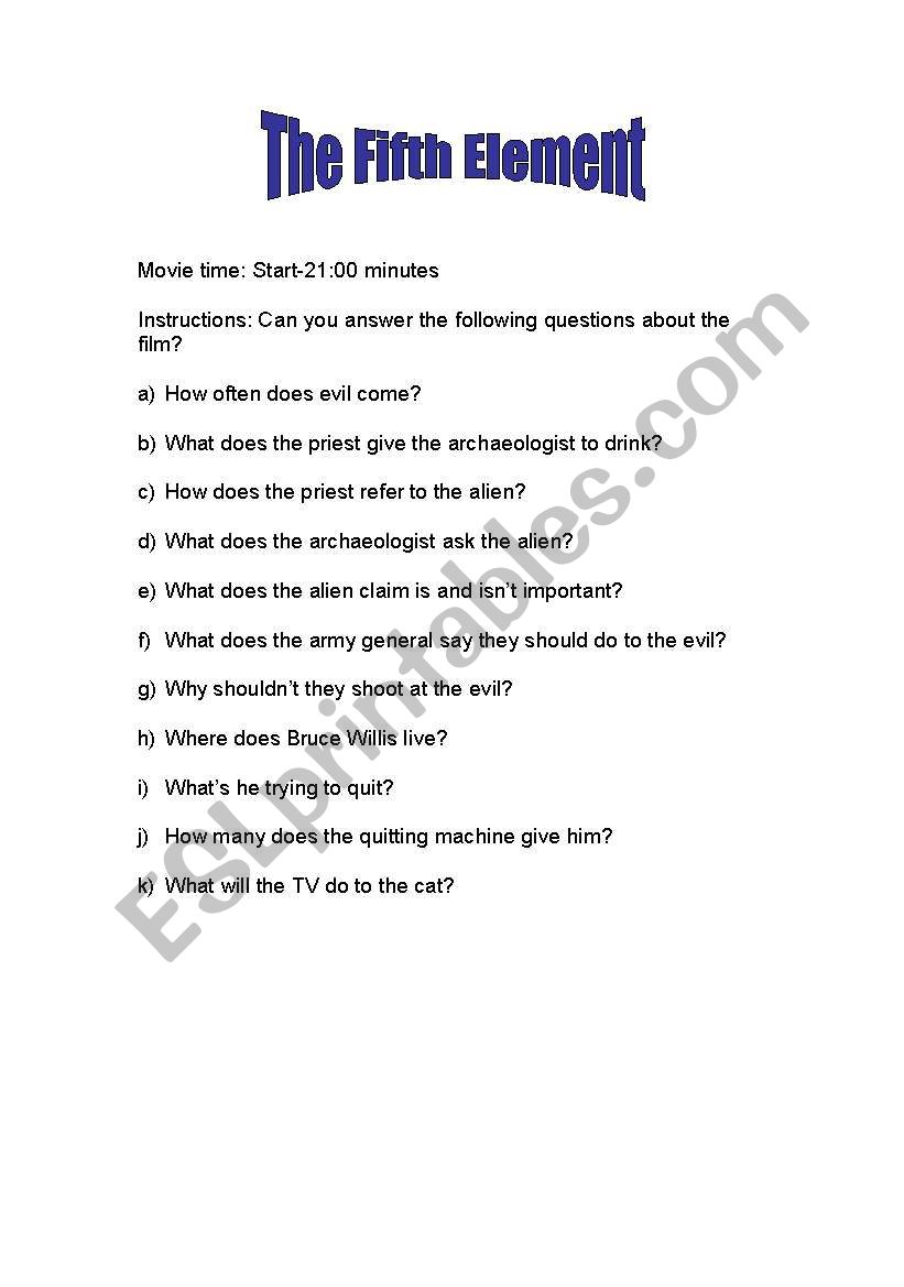 The Fifth Element worksheet