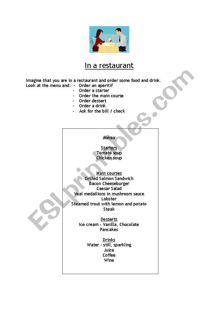 In a restaurant worksheet