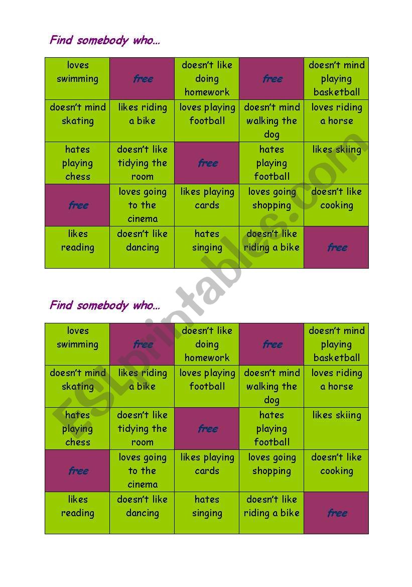 Bingo (like/donīt like/donīt mind/love/hate) Bingo (like/donīt like/donīt mind/love/hate)