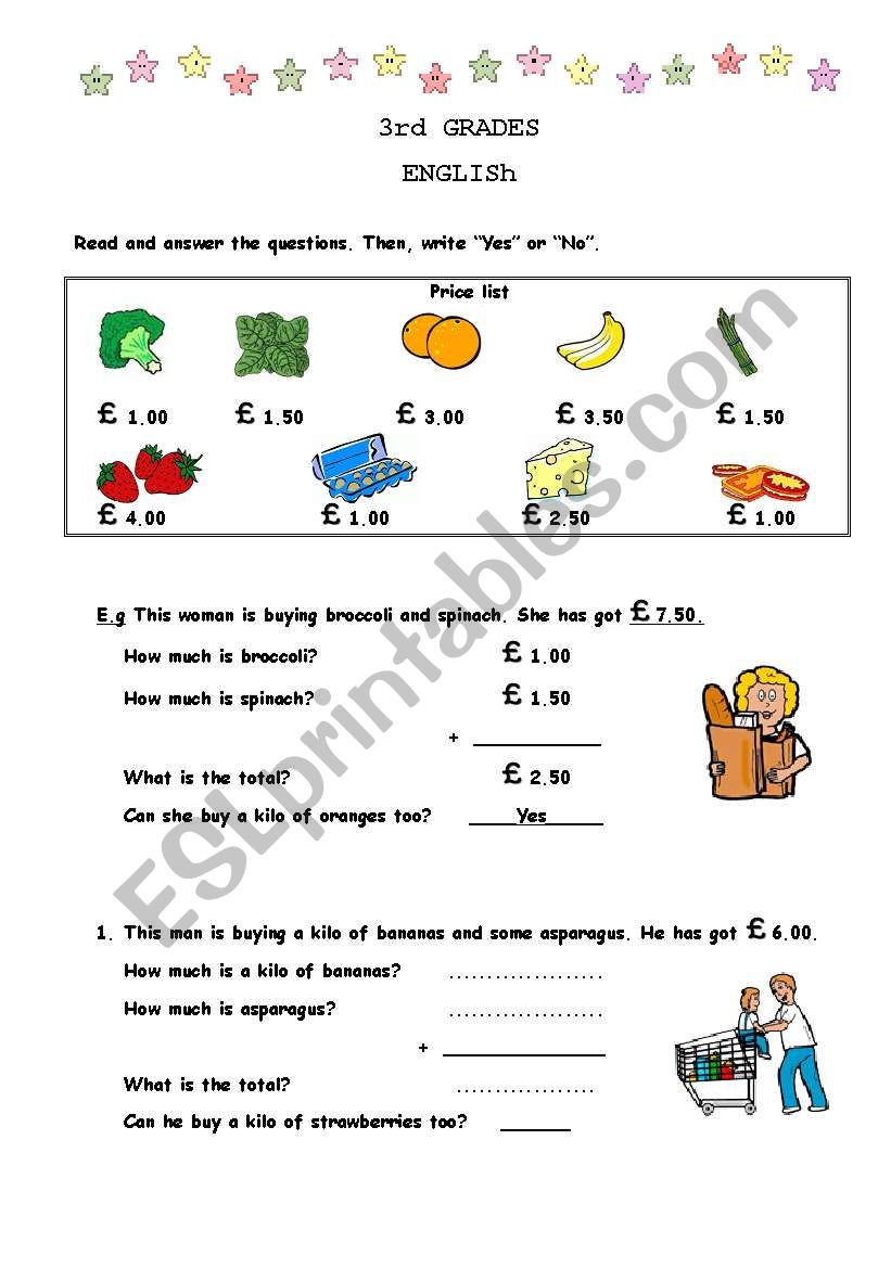 food and how much worksheet